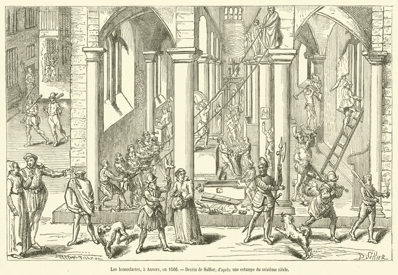 Ikonoklastene, i Antwerpen, i 1566 (gravering) av French School