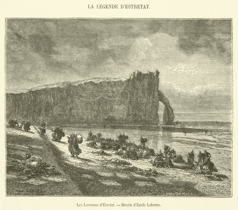 The Washers of Etretat (gravering) av French School