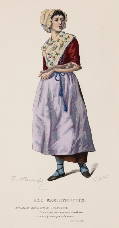 The Puppets, Act V, Sc VIII (farget gravering) av French School