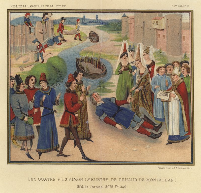 The Four Aimon Sons, Murder Of Renaud De Montauban (farge litho) av French School
