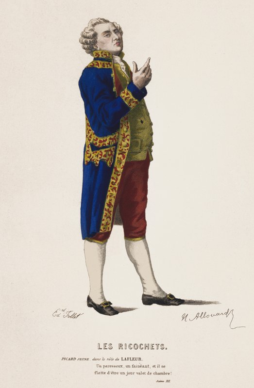 Les Ricochets, Scene XII (farget gravering) av French School