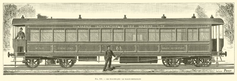 The Wagons-Lits, the Wagon-Restaurant (gravering) av French School