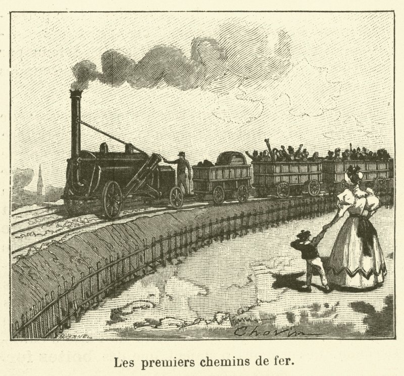 De første jernbanene (gravering) av French School