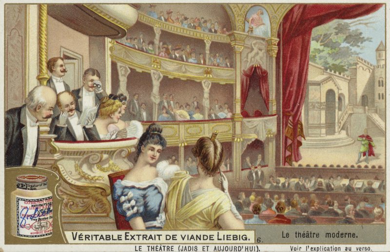Liebig-kort med et moderne teater av French School
