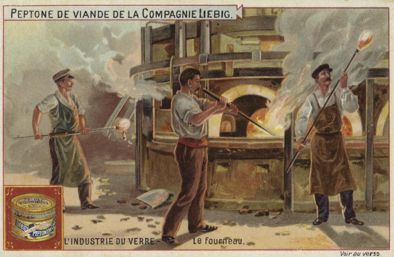Liebig-kort med glassindustrien av French School