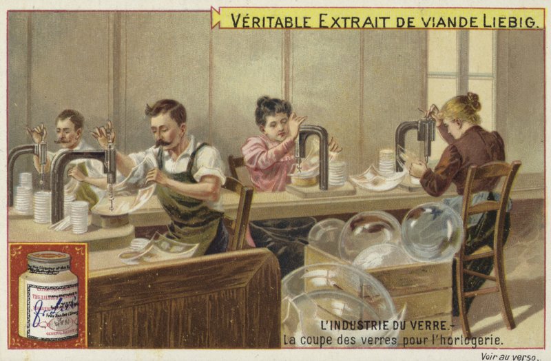 Liebig-kort med glassindustrien av French School