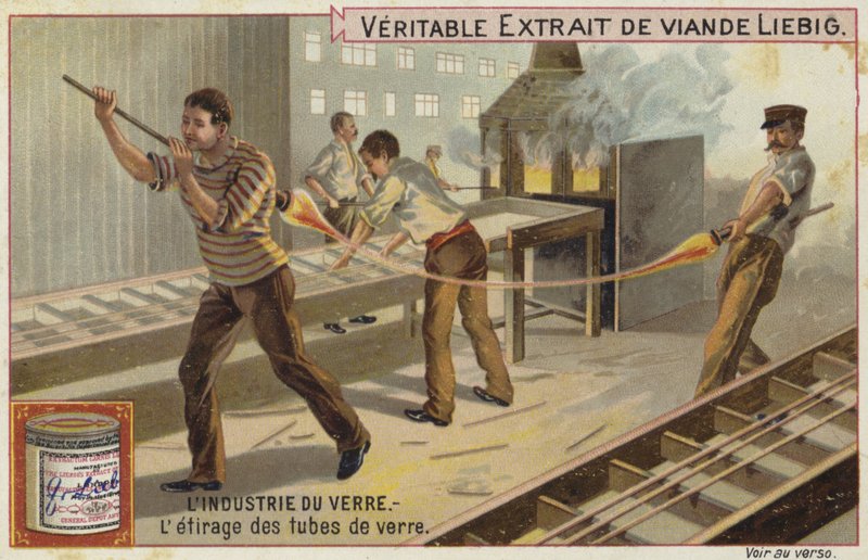 Liebig-kort med glassindustrien av French School