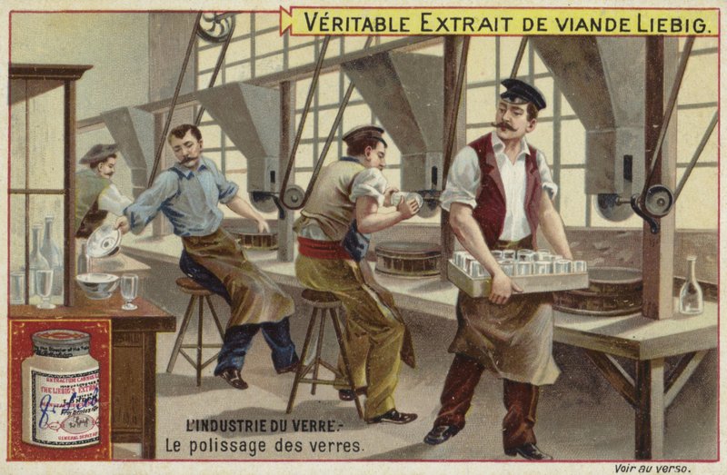 Liebig-kort med glassindustrien av French School