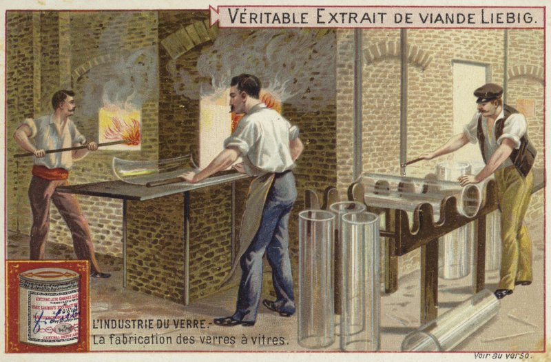 Liebig-kort med glassindustrien av French School