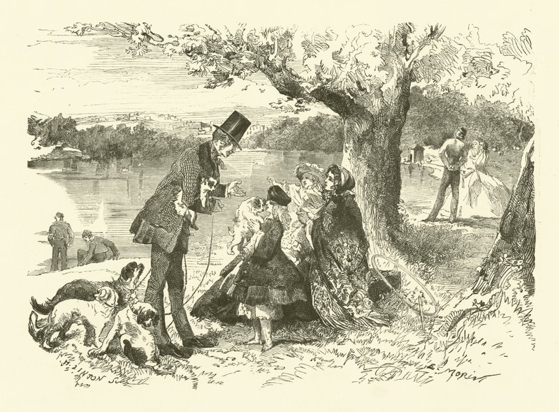 Livet i England: hundeselger i Hyde Park (gravering) av French School