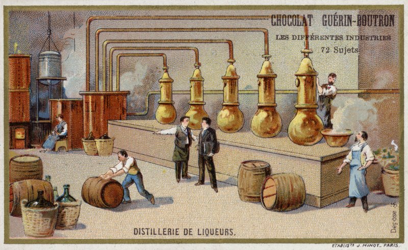 Brennevinsdestilleri (chromolitho) av French School