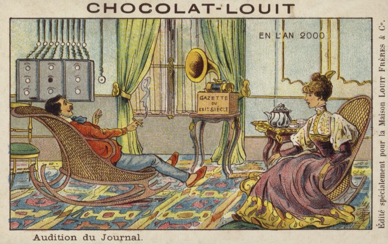 Lytte til nyhetene via fonograf i år 2000 av French School