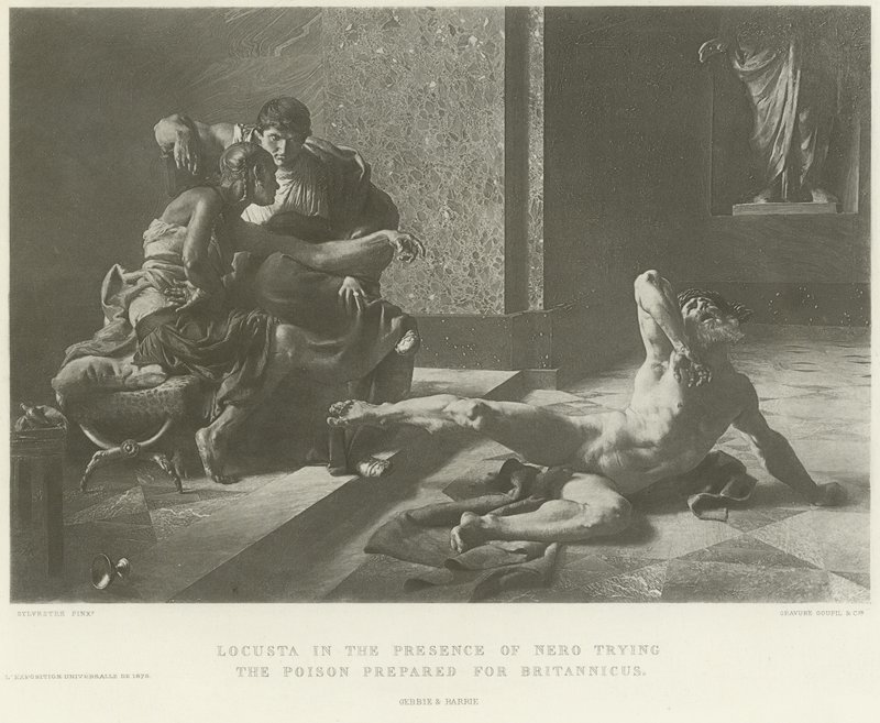 Locusta i nærvær av Nero som prøver giften tilberedt for Britannicus (gravyr) av French School