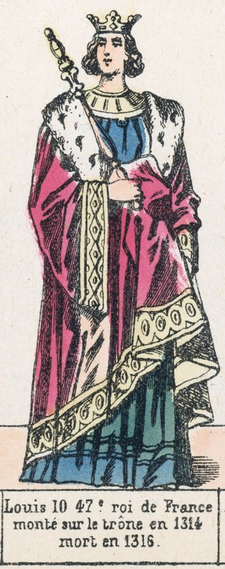 Ludvig 10, 47. konge av Frankrike, besteg tronen i 1314, døde i 1316 (farget gravering) av French School