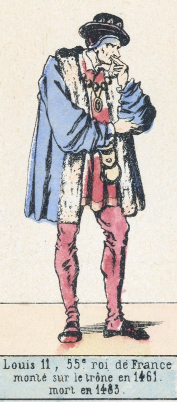 Ludvig 11, 55. konge av Frankrike, besteg tronen i 1461, døde i 1483 (farget gravering) av French School