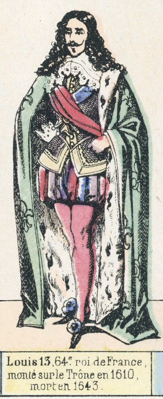 Louis 13, 64. konge av Frankrike, besteg tronen i 1610, døde i 1643 (farget gravering) av French School