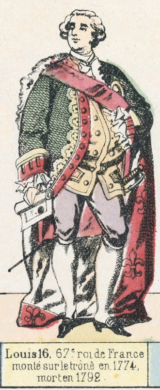 Ludvig 16, 67. konge av Frankrike, besteg tronen i 1774, døde i 1792 (farget gravering) av French School