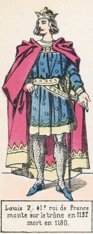 Ludvig 7, 41. konge av Frankrike, besteg tronen i 1137, døde i 1180 (farget gravering) av French School