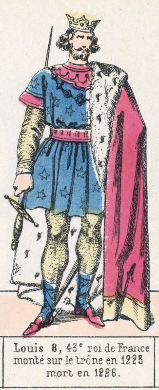 Ludvig 8, 43. konge av Frankrike, besteg tronen i 1223, døde i 1226 (farget gravering) av French School