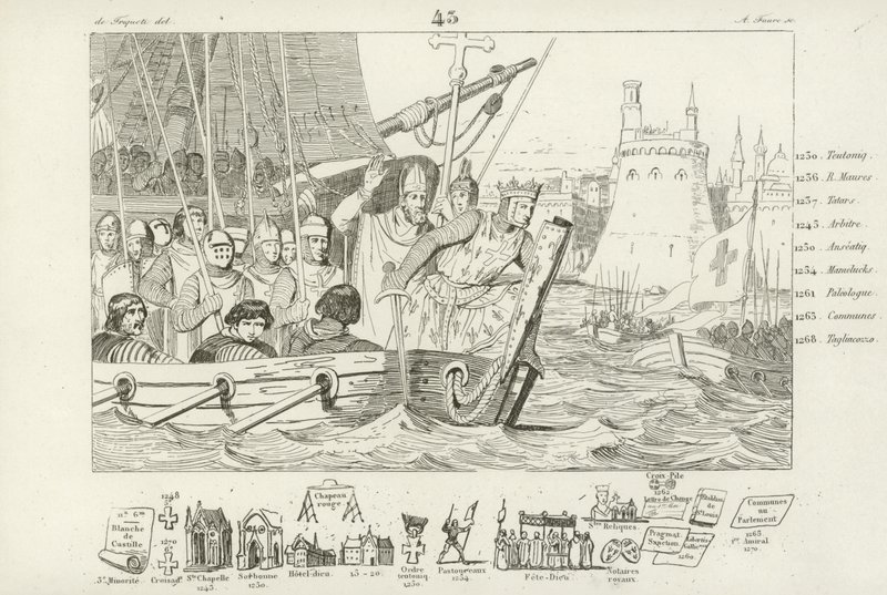 Louis IX av Frankrike ledet angrepet på Damietta, Egypt, 7. korstog, 1249 av French School