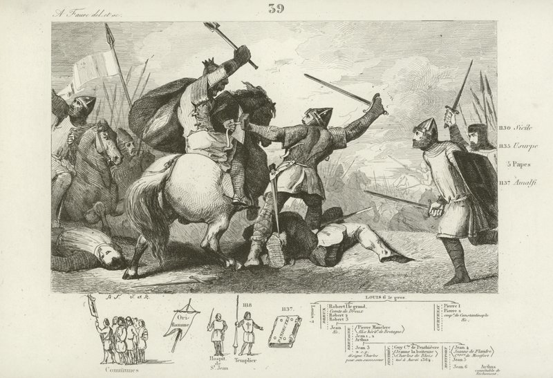 Louis VI av Frankrike kjempet mot engelskmennene i slaget ved Brenneville, 1119. av French School