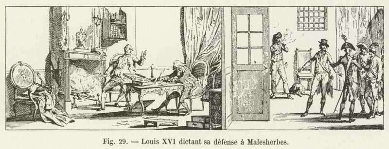 Ludvig XVI dikterer sitt forsvar til Malesherbes av French School