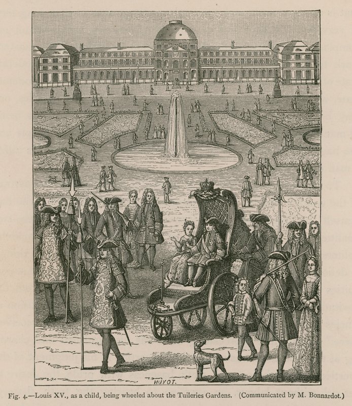 Louis XV, som et barn, ble kjørt rundt i Tuileries-hagene av French School