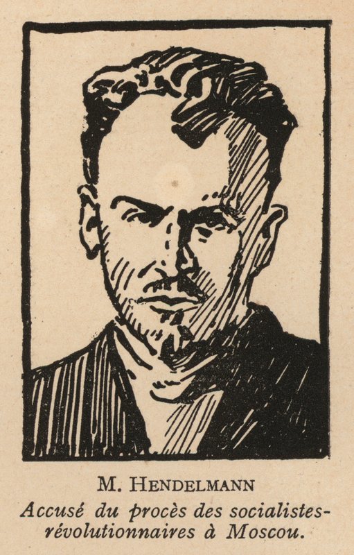 MI Gendelman , russisk sosialistisk-revolusjonær politiker som var en av de tiltalte i Moskva-rettssaken mot sosialistrevolusjonære i 1922, den første sovjetiske skueprosessen (lito) av French School