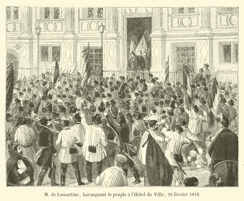 M de Lamartine, harangerte folket på Hôtel de Ville, 26. februar 1848 av French School