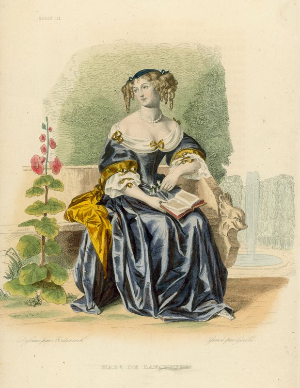 Madame de La Fayette (farget gravering) av French School