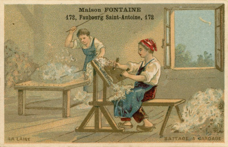 Maison Fontaine byttekort, tresking og karding av French School