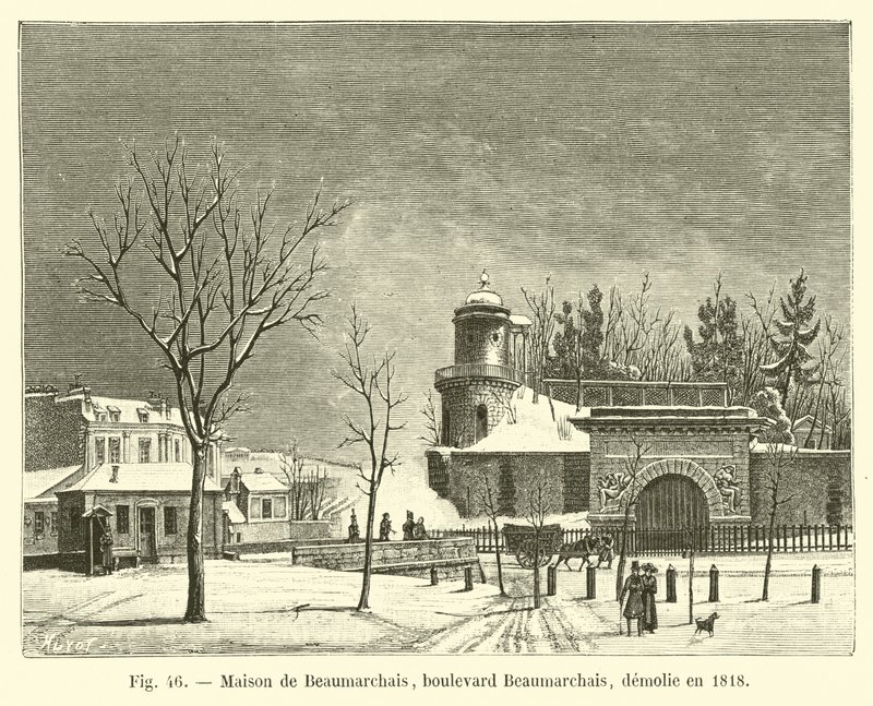 Maison de Beaumarchais, boulevard Beaumarchais, revet i 1818 av French School