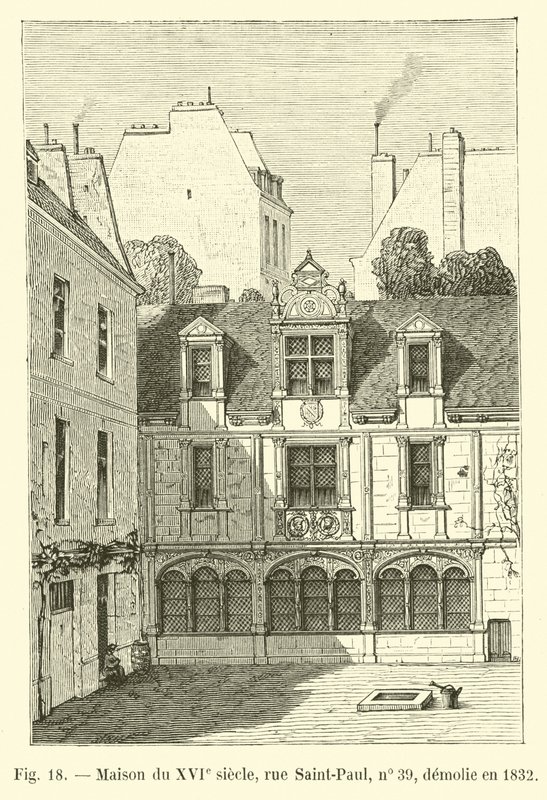 Hus fra 1500-tallet, rue Saint-Paul, nr. 39, revet i 1832 av French School