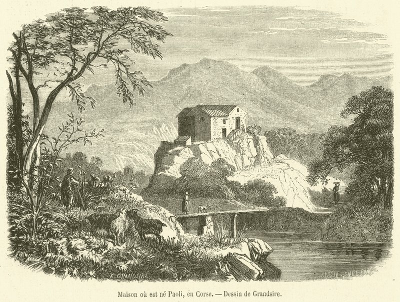 Hus der Paoli ble født, på Korsika (gravering) av French School