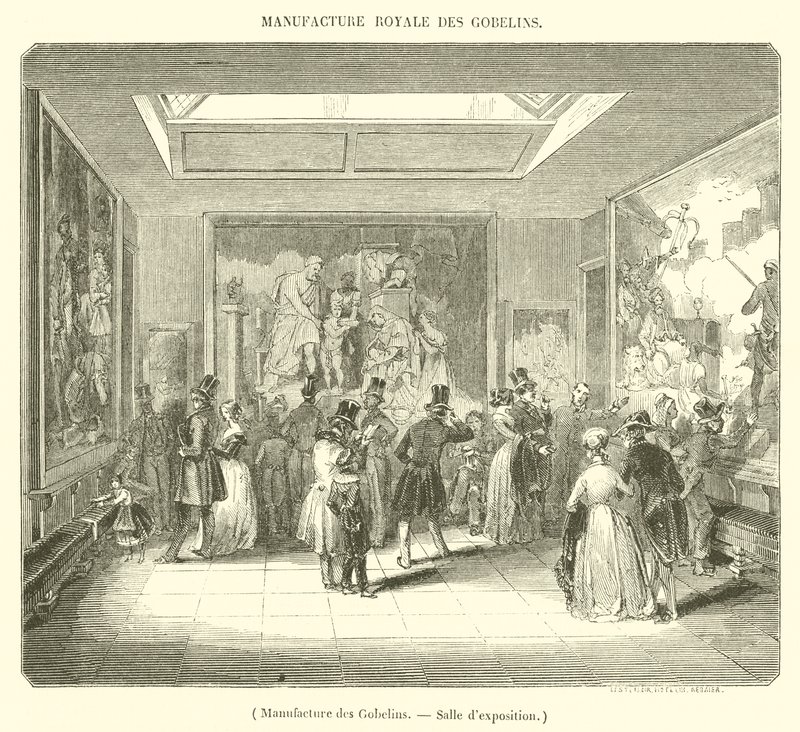 Manufacture des Gobelins, utstillingsrom (gravering) av French School