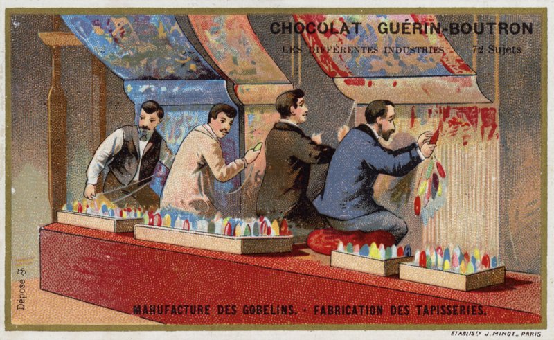 Produserer billedvev ved Gobelins Manufactory (chromolitho) av French School