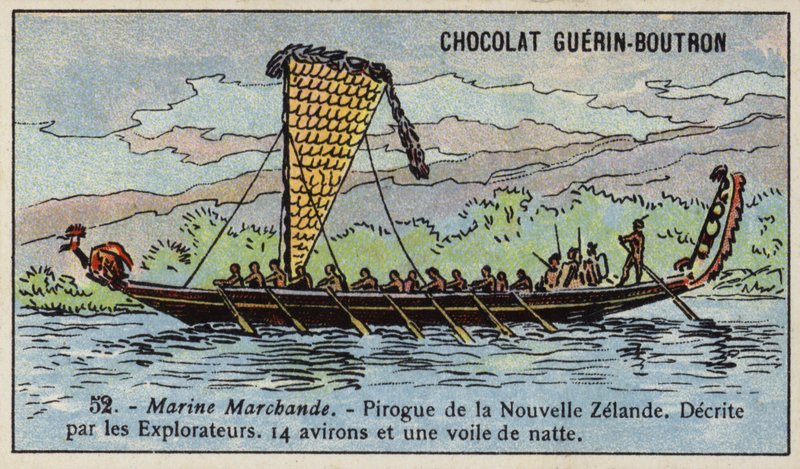 Maori-kano, New Zealand (chromolitho) av French School
