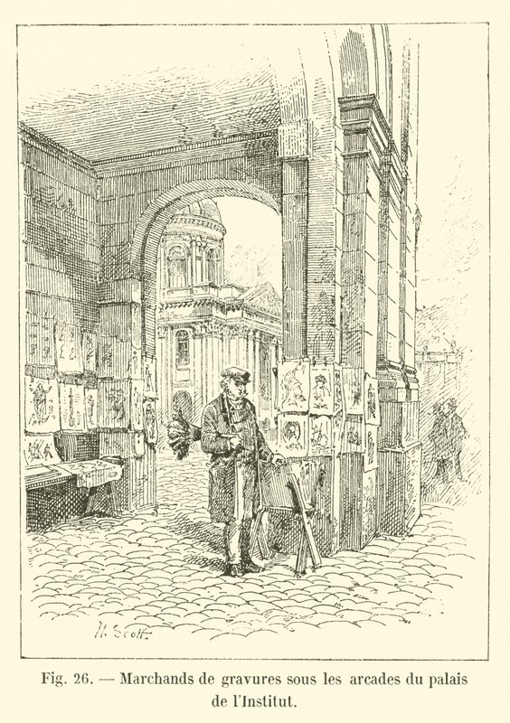 Forhandlere av graveringer under arkadene til Palace of the Institute av French School