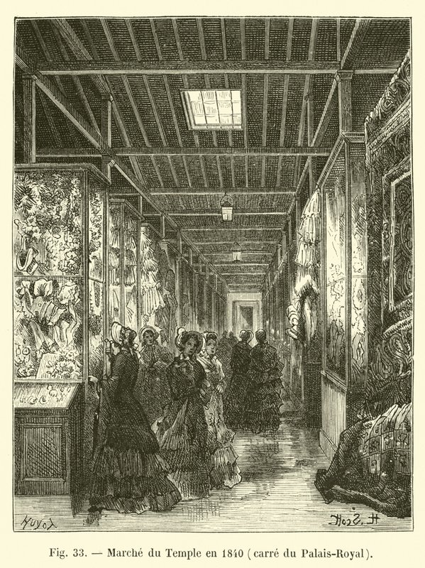 Marche du Temple i 1840, torget til Palais-Royal av French School