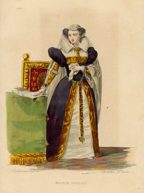 Marie Stuart (farget gravering) av French School