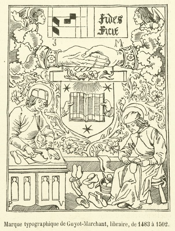 Typografisk merke til Guyot-Marchant, bokhandler, fra 1483 til 1502 (gravering) av French School