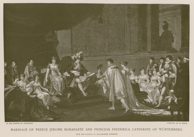 Ekteskap med prins Jerome Bonaparte og prinsesse Frederica Catherine av Würtemberg av French School