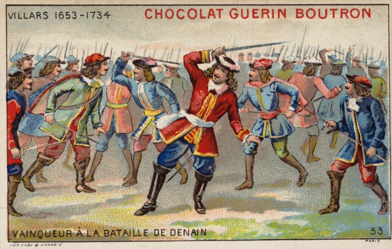 Marshal Villars vant slaget ved Denain (chromolitho) av French School