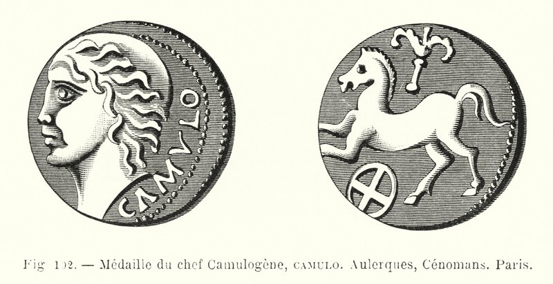 Medalje av Chief Camulogene, Camulo, Aulerques, Cenomans, Paris (gravering) av French School