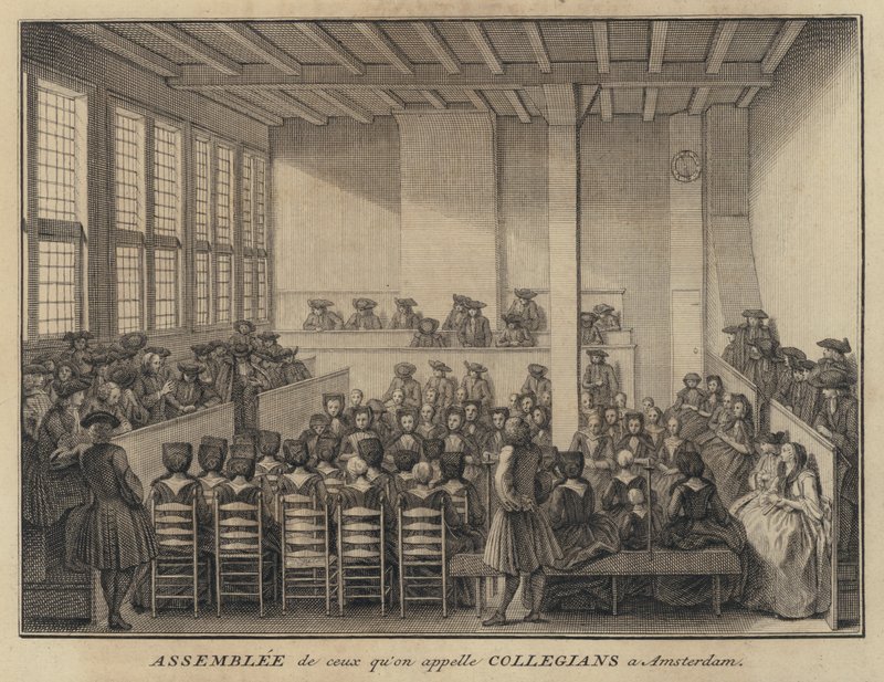 Collegiants-møte i Amsterdam, Nederland (gravering) av French School