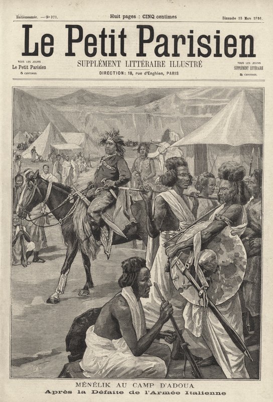 Menelik II, keiser av Etiopia, i leiren til Adwa etter nederlaget til den italienske hæren i den første italiensk-etiopiske krigen av French School