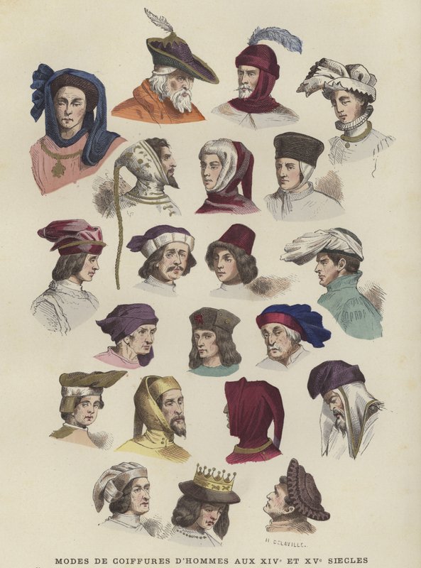 Herrehatter og hodeplagg, 1300- og 1400-tallet av French School