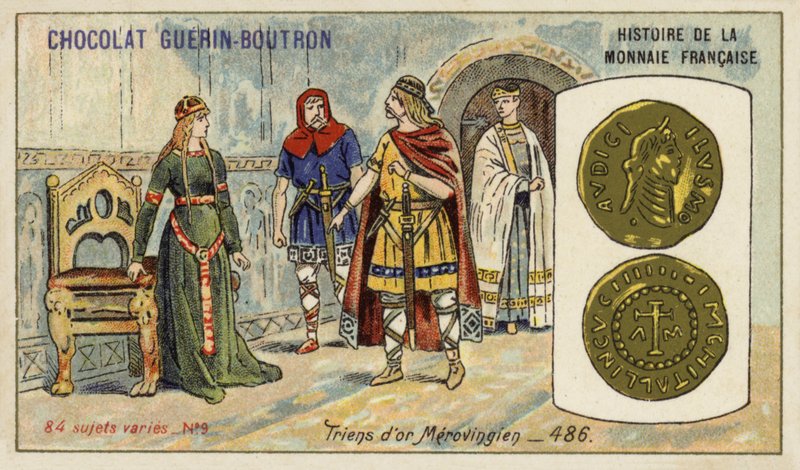 Merovinger gull triens, 486 (chromolitho) av French School