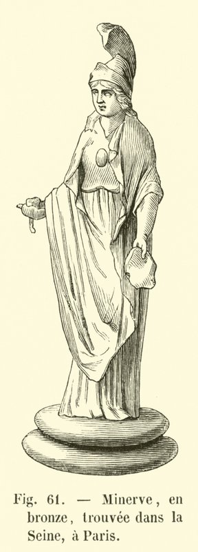Minerva, i bronse, funnet i Seinen, i Paris (gravering) av French School