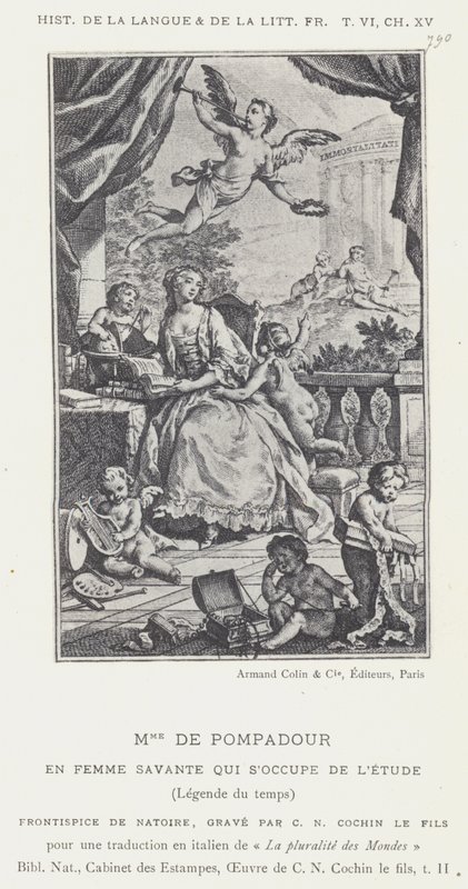 Mme De Pompadour, Som en lærd kvinne som tar seg av studiet, Legend of Time (litho) av French School